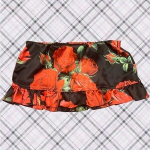Dolls Kill Sugar Thrillz Black Ruffle Micro Skirt with Red Rose Print